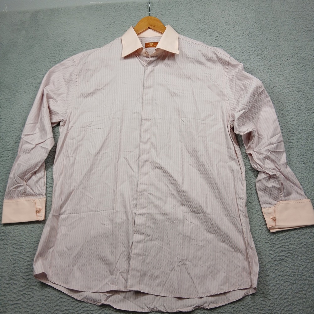 Steven Land Dress Shirt Men's 17.5 Pink Stripe Contrast Cuff - Picture 2 of 10